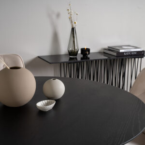 Dipp, Velvet Deluxe – Ensemble repas rond – Noir – Table : ⌀115 Chaise : 66 x 88,5 x 50 cm
