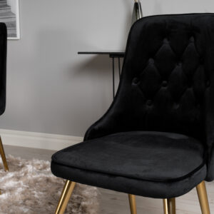 Dipp, Velvet Deluxe – Ensemble repas rond – Noir – Table : ⌀115 Chaise : 66 x 88,5 x 50 cm