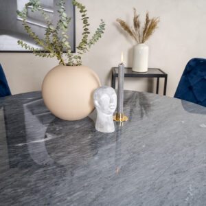 Estelle, Velvet Deluxe – Ensemble repas rond – Gris foncé – Table : ⌀106 Chaise : 66 x 88,5 x 50 cm