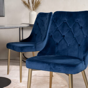 Estelle, Velvet Deluxe – Ensemble repas rond – Gris foncé – Table : ⌀106 Chaise : 66 x 88,5 x 50 cm