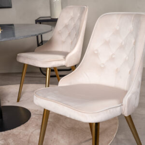 Estelle, Velvet Deluxe – Ensemble repas rond – Gris foncé – Table : ⌀106 Chaise : 66 x 88,5 x 50 cm