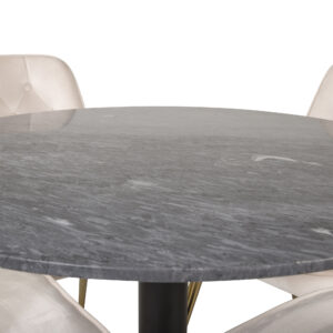 Estelle, Velvet Deluxe – Ensemble repas rond – Gris foncé – Table : ⌀106 Chaise : 66 x 88,5 x 50 cm