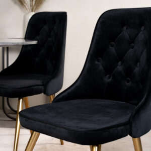 Estelle, Velvet Deluxe – Ensemble repas rond – Gris foncé – Table : ⌀106 Chaise : 66 x 88,5 x 50 cm
