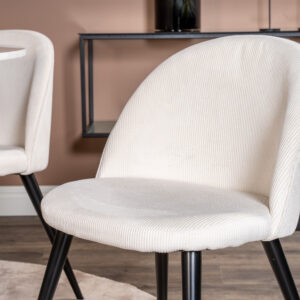 Estelle, Velvet – Ensemble repas rond – Blanc – Table : ⌀106 Chaise : 57 x 76,5 x 50 cm