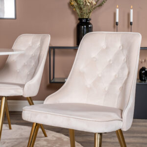Estelle, Velvet Deluxe – Ensemble repas rond – Blanc – Table : ⌀106 Chaise : 66 x 88,5 x 50 cm