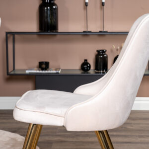 Estelle, Velvet Deluxe – Ensemble repas rond – Blanc – Table : ⌀106 Chaise : 66 x 88,5 x 50 cm