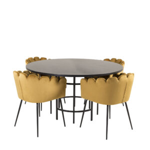 Copenhagen, Limhamn – Ensemble repas rond – Noir – Table : ⌀140 Chaise : 54 x 76,56 x 61 cm