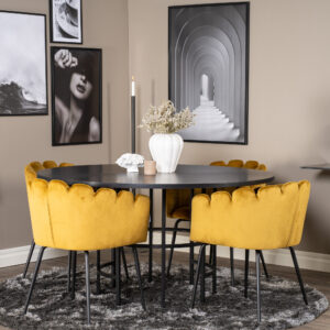 Copenhagen, Limhamn – Ensemble repas rond – Noir – Table : ⌀140 Chaise : 54 x 76,56 x 61 cm