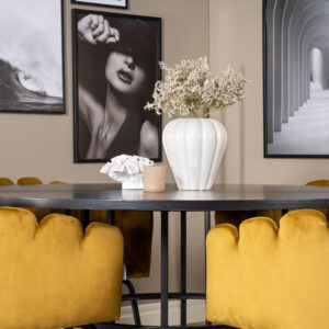 Copenhagen, Limhamn – Ensemble repas rond – Noir – Table : ⌀140 Chaise : 54 x 76,56 x 61 cm