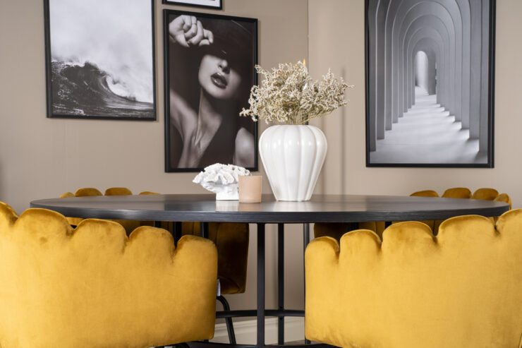 Copenhagen, Limhamn – Ensemble repas rond – Noir – Table : ⌀140 Chaise : 54 x 76,56 x 61 cm
