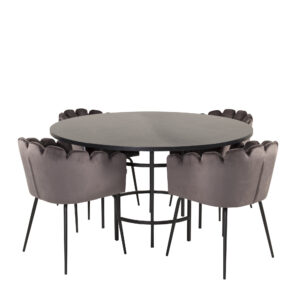 Copenhagen, Limhamn – Ensemble repas rond – Noir – Table : ⌀140 Chaise : 54 x 76,56 x 61 cm