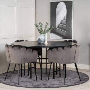 Copenhagen, Limhamn – Ensemble repas rond – Noir – Table : ⌀140 Chaise : 54 x 76,56 x 61 cm
