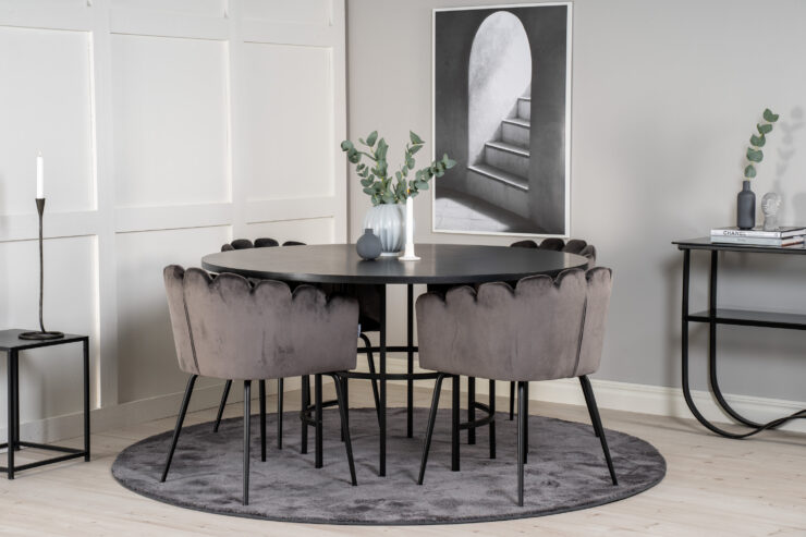 Copenhagen, Limhamn – Ensemble repas rond – Noir – Table : ⌀140 Chaise : 54 x 76,56 x 61 cm