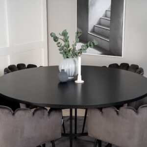 Copenhagen, Limhamn – Ensemble repas rond – Noir – Table : ⌀140 Chaise : 54 x 76,56 x 61 cm
