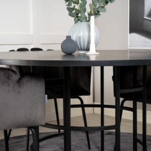 Copenhagen, Limhamn – Ensemble repas rond – Noir – Table : ⌀140 Chaise : 54 x 76,56 x 61 cm