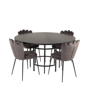 Copenhagen, Limhamn – Ensemble repas rond – Noir – Table : ⌀140 Chaise : 54 x 82,5 x 44,5 cm