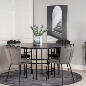 Copenhagen, Limhamn – Ensemble repas rond – Noir – Table : ⌀140 Chaise : 54 x 82,5 x 44,5 cm