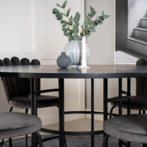 Copenhagen, Limhamn – Ensemble repas rond – Noir – Table : ⌀140 Chaise : 54 x 82,5 x 44,5 cm