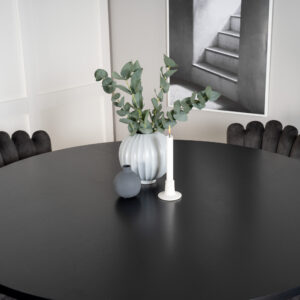 Copenhagen, Limhamn – Ensemble repas rond – Noir – Table : ⌀140 Chaise : 54 x 82,5 x 44,5 cm