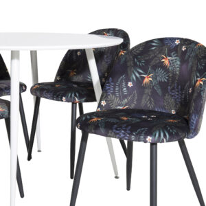 Plaza, Velvet – Ensemble repas rond – Blanc – Table : ⌀100 Chaise : 55 x 78 x 50,5 cm