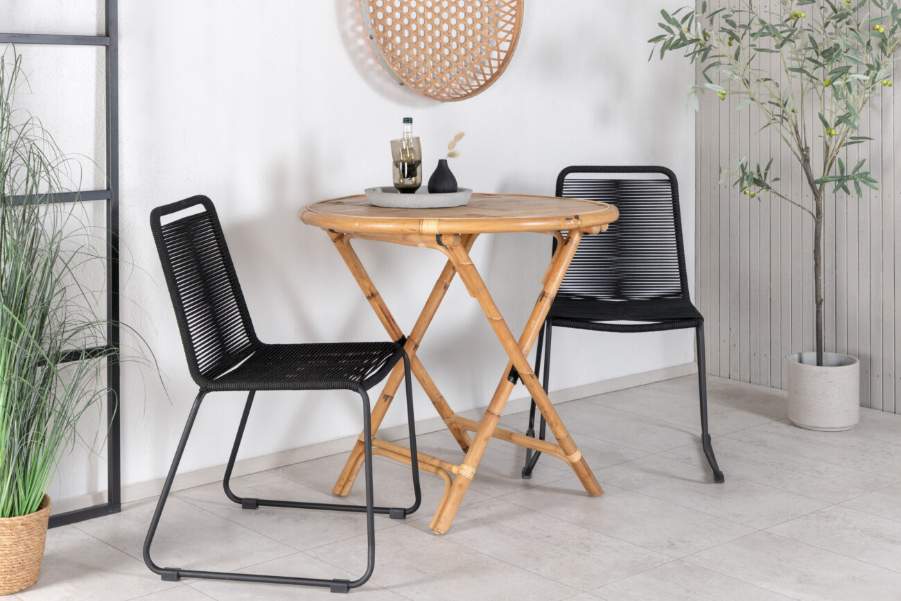 Cane, Lindos – Ensemble repas – Naturel – Table : ⌀80 Chaise : 59 x 86 x 57 cm