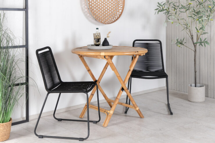 Cane, Lindos – Ensemble repas – Naturel – Table : ⌀80 Chaise : 59 x 86 x 57 cm