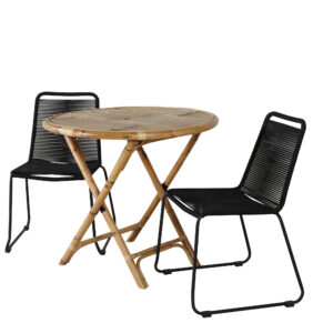 Cane, Lindos – Ensemble repas – Naturel – Table : ⌀80 Chaise : 59 x 86 x 57 cm