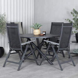 Alma, Albany – Ensemble repas – Noir – Table : ⌀120 Chaise : 67 x 109,5 x 59 cm