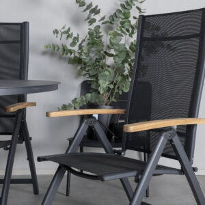 Alma, Panama – Ensemble repas – Noir – Table : ⌀120 Chaise : 75 x 108 x 59 cm