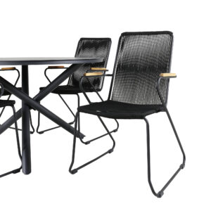 Alma, Bois – Ensemble repas – Noir – Table : ⌀120 Chaise : 63 x 93 x 60 cm