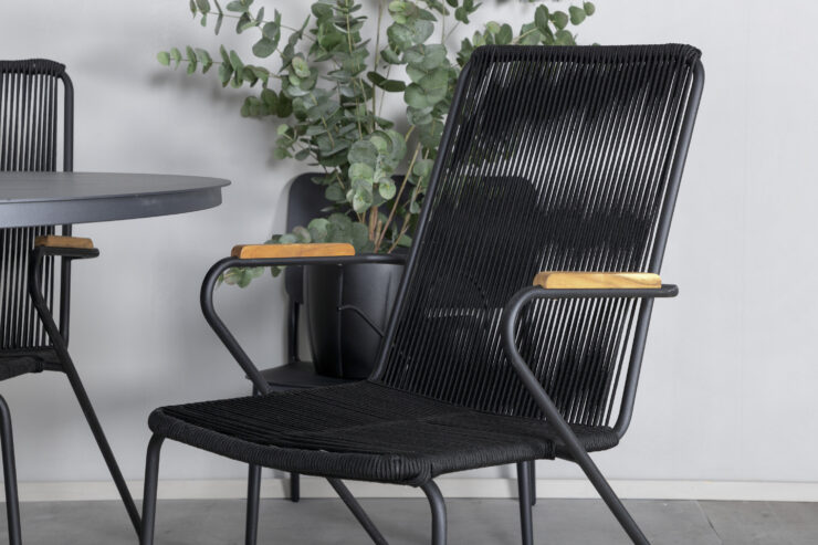 Alma, Bois – Ensemble repas – Noir – Table : ⌀120 Chaise : 63 x 93 x 60 cm