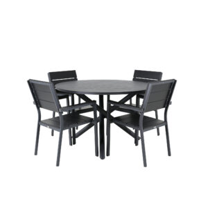 Alma, Levels – Ensemble repas – Noir – Table : ⌀120 Chaise : 59 x 89 x 57 cm