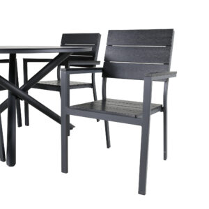 Alma, Levels – Ensemble repas – Noir – Table : ⌀120 Chaise : 59 x 89 x 57 cm