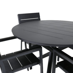Alma, Levels – Ensemble repas – Noir – Table : ⌀120 Chaise : 59 x 89 x 57 cm