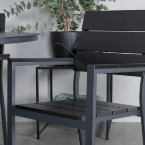 Alma, Levels – Ensemble repas – Noir – Table : ⌀120 Chaise : 59 x 89 x 57 cm
