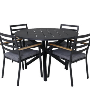Alma, Brasilia – Ensemble repas – Noir – Table : ⌀120 Chaise : 60 x 89 x 56 cm