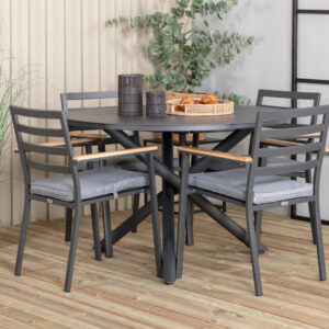 Alma, Brasilia – Ensemble repas – Noir – Table : ⌀120 Chaise : 60 x 89 x 56 cm