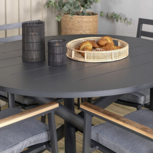 Alma, Brasilia – Ensemble repas – Noir – Table : ⌀120 Chaise : 60 x 89 x 56 cm