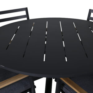 Alma, Brasilia – Ensemble repas – Noir – Table : ⌀120 Chaise : 60 x 89 x 56 cm