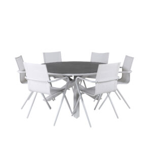 Copacabana, Alina – Ensemble repas – Gris – Table : ⌀140 Chaise : 63 x 86 x 58 cm