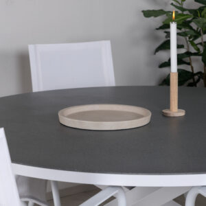 Copacabana, Alina – Ensemble repas – Gris – Table : ⌀140 Chaise : 63 x 86 x 58 cm