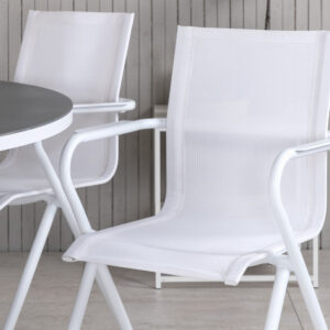 Copacabana, Alina – Ensemble repas – Gris – Table : ⌀140 Chaise : 63 x 86 x 58 cm