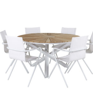 Mexico, Alina – Ensemble repas – Naturel – Table : ⌀140 Chaise : 63 x 86 x 58 cm