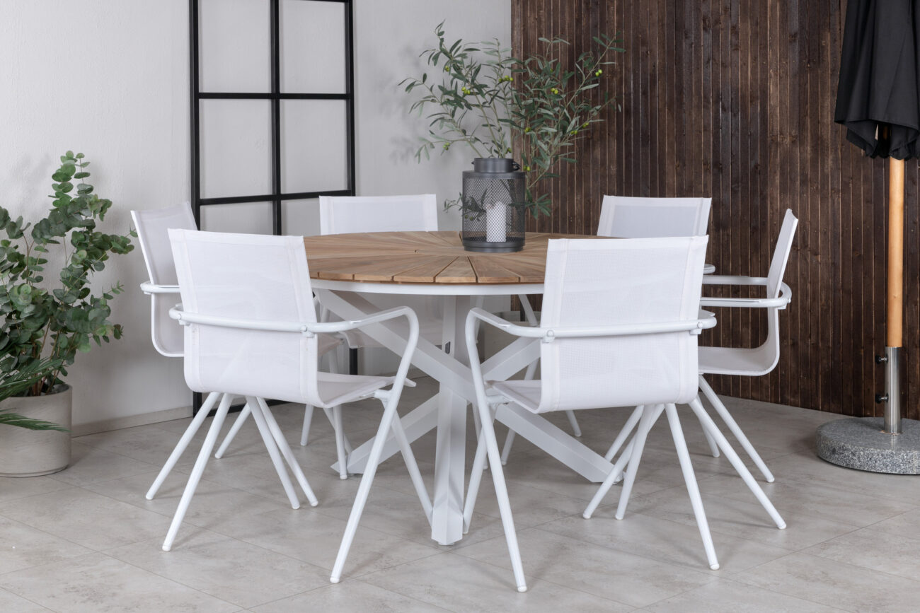 Mexico, Alina – Ensemble repas – Naturel – Table : ⌀140 Chaise : 63 x 86 x 58 cm