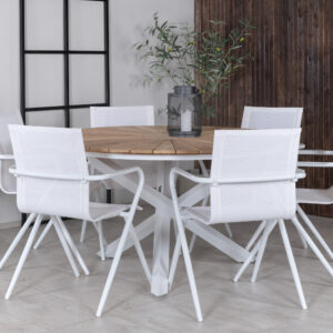 Mexico, Alina – Ensemble repas – Naturel – Table : ⌀140 Chaise : 63 x 86 x 58 cm