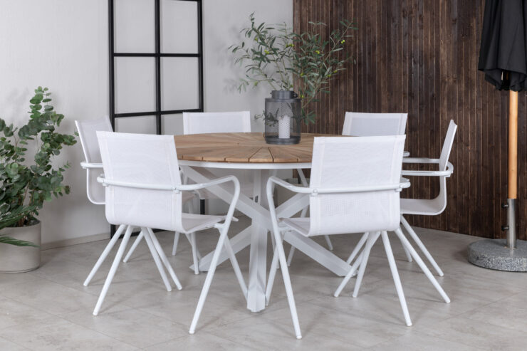 Mexico, Alina – Ensemble repas – Naturel – Table : ⌀140 Chaise : 63 x 86 x 58 cm