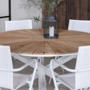 Mexico, Alina – Ensemble repas – Naturel – Table : ⌀140 Chaise : 63 x 86 x 58 cm