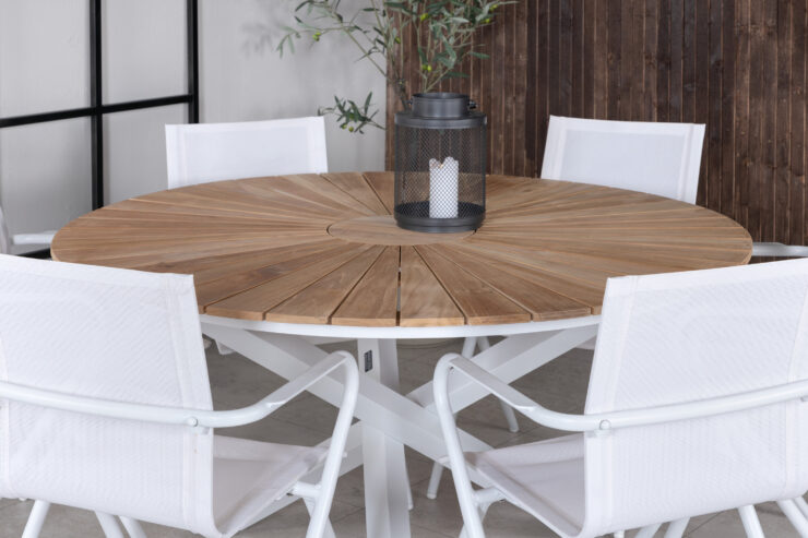 Mexico, Alina – Ensemble repas – Naturel – Table : ⌀140 Chaise : 63 x 86 x 58 cm