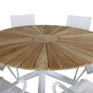 Mexico, Alina – Ensemble repas – Naturel – Table : ⌀140 Chaise : 63 x 86 x 58 cm