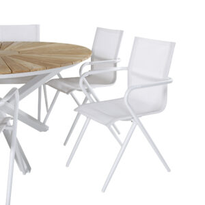 Mexico, Alina – Ensemble repas – Naturel – Table : ⌀140 Chaise : 63 x 86 x 58 cm